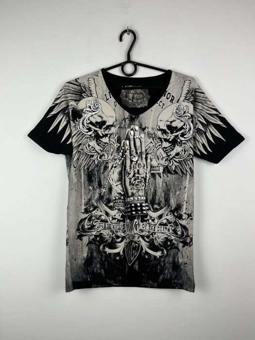 Czarna vintage koszulka Affliction rozmiar L fit M retro vintage goth