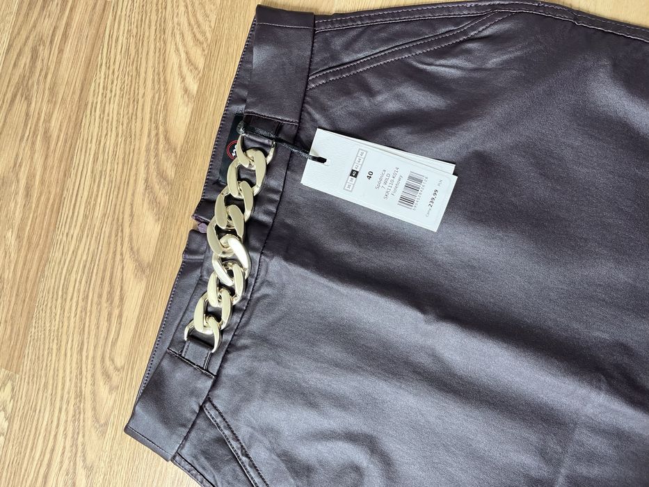 Fioletowa krótka spódnica 40 Monnari ze złotym paskiem nowa z metką