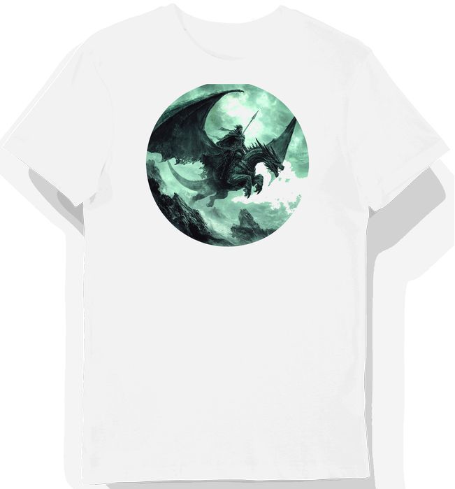 Koszulka męska biała z motywem jeźdźca na smoku 3XL