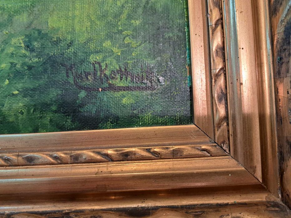 Stary obraz olejny Kurt Kottwitz pejzaż góry łąka krowy w ramie 86x116