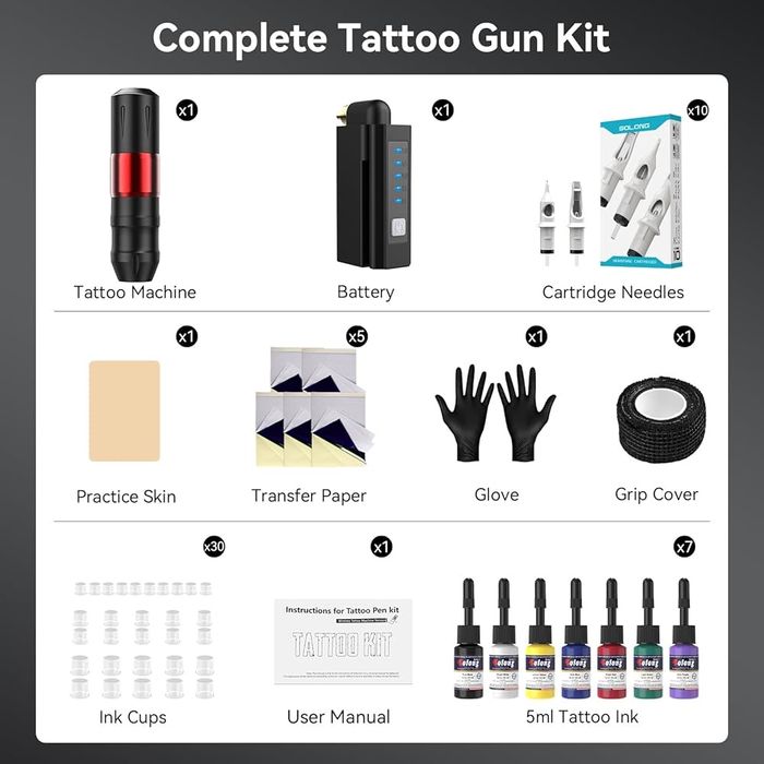 Kit Tattoo c/ Maquina Rotativa - Bateria 1500 mAh