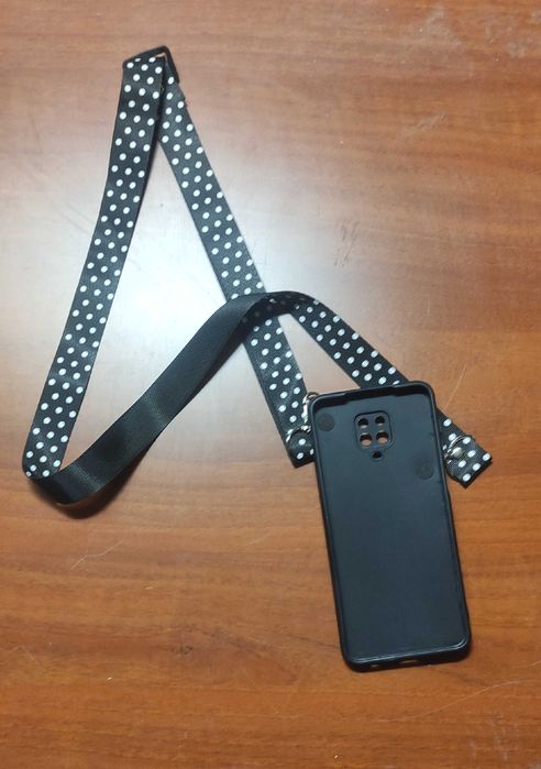 Чохол зі шнурком для Xiaomi Redmi Note 9 Pro чорний з котиком