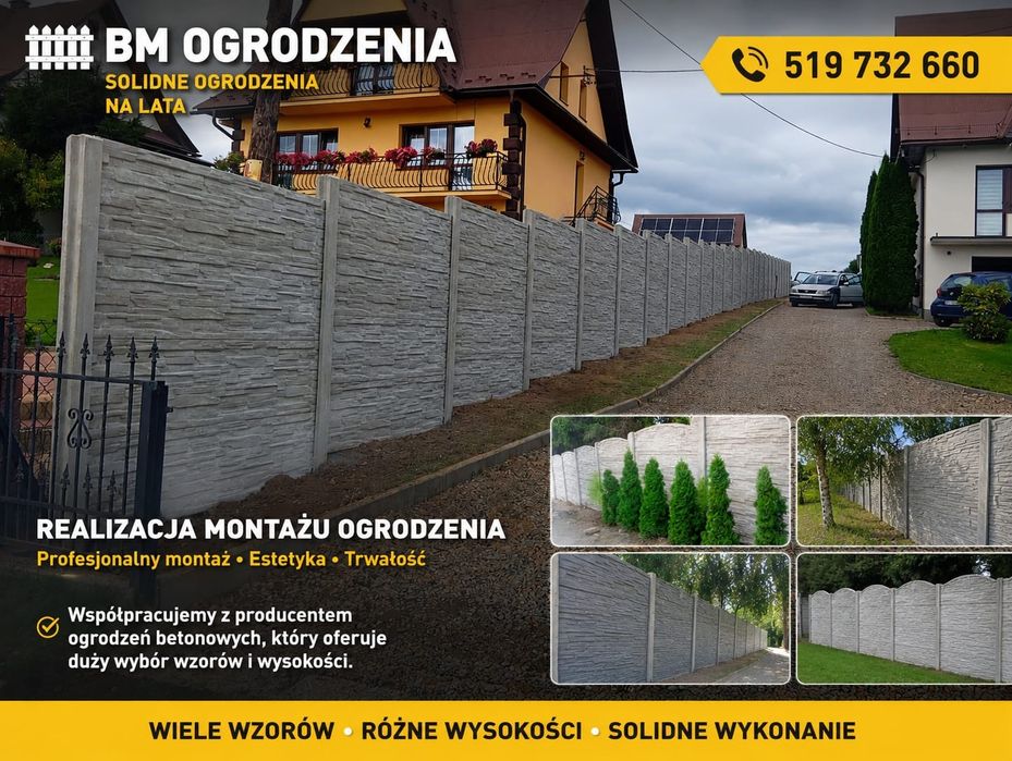 Ogrodzenie betonowe Ogrodzenie z płyt betonowych Ogrodzenia Betonowe