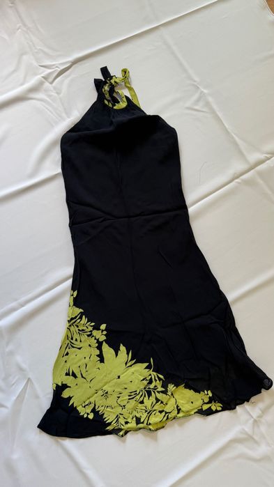 Sukienka midi, granatowa w zielone kwiaty, rozm. S