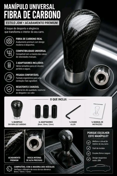 Manípulo Universal em Fibra de Carbono – Estilo JDM