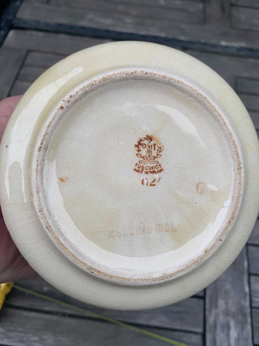 Stary Ręcznie malowany wazon Tułowice, 23cm , PRL