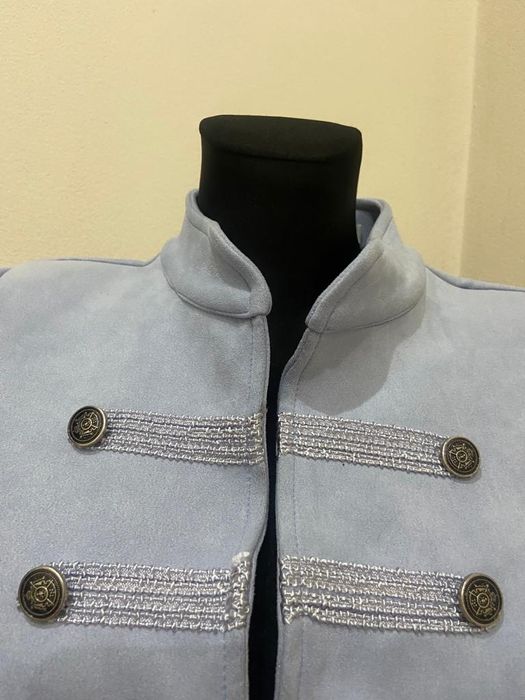 Marynarka żakiet zamsz baby blue niebieski guziki S, M, L
