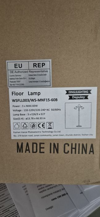 Lampa stojąca podłogowa potrójna