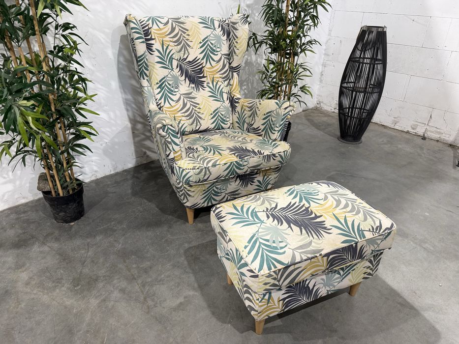 Piękny fotel Uszak Ikea podnóżek super stan dowóz wysyłka