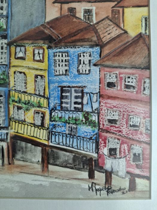 Quadro Original Aguarela "Casario da Ribeira - Porto" – M. Raquel Pascoalinho (2021)