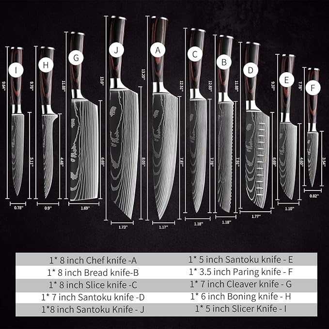 10-częściowy zestaw noży kuchennych ze stali nierdzewnej szefa kuchni