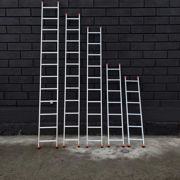 Алюмінієві драбини приставні, двосекційні, трисекційні. Висота до 12 м