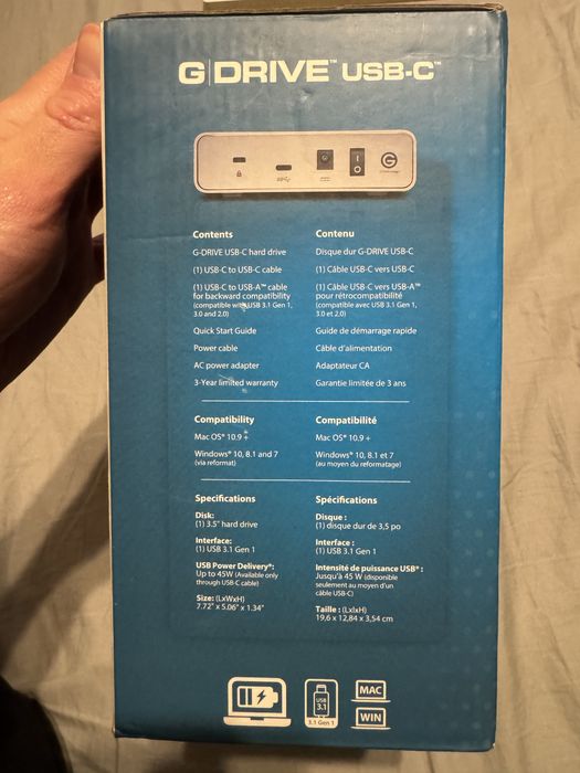 Новый запечатаный внешний жесткий диск g-drive 4tb usb-c cmr запись
