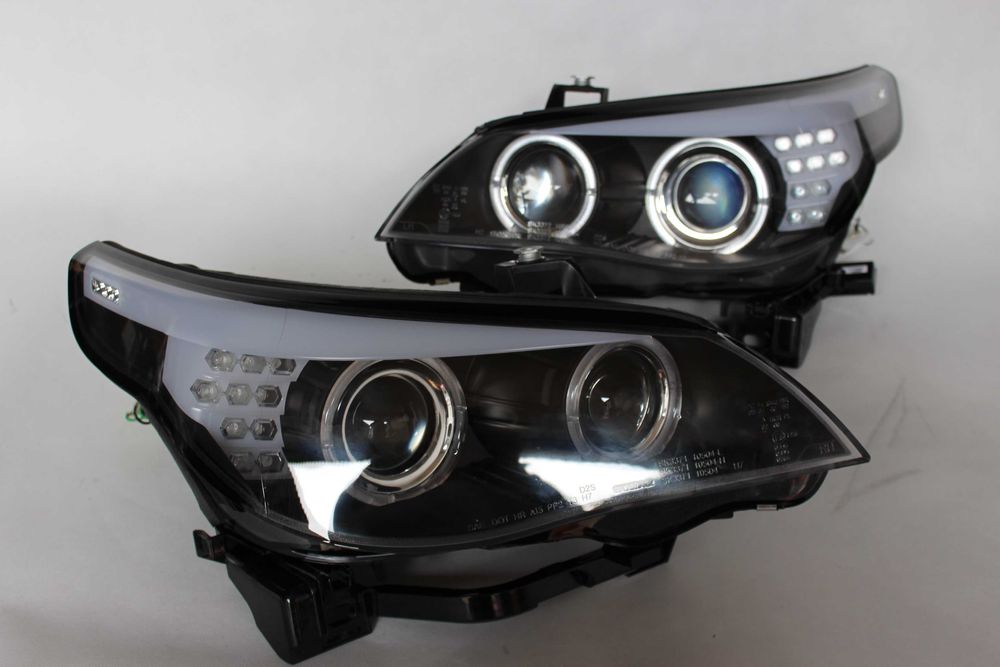 Lampy przednie przód BMW E60 E61 03-04 D2S XENON RINGI LED NEON BLACK
