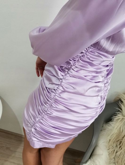 NOWA sukienka drapowana bufiaste rękawy 36 S