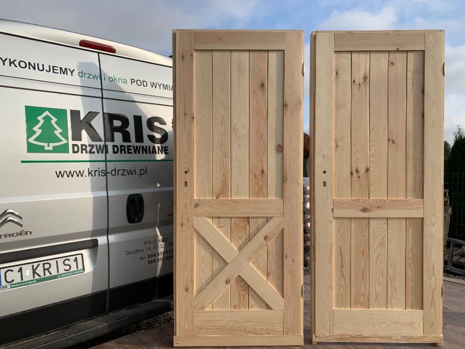Drzwi drewniane sosnowe lite 100% z oscieżnicą pełne wiejskie