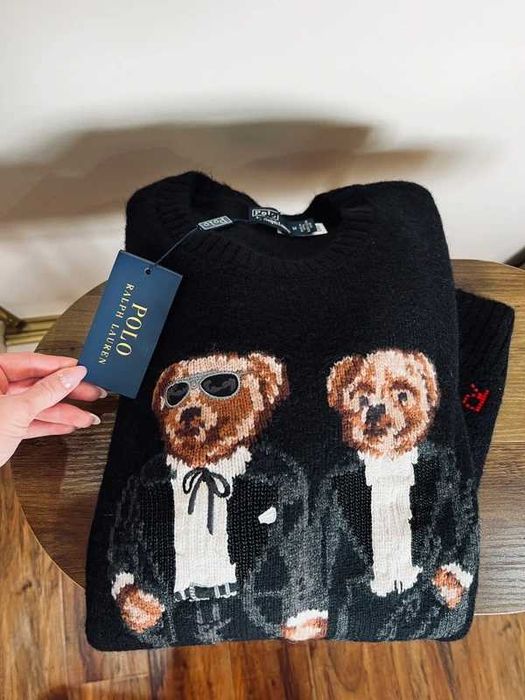 Czarny sweter z misiami RL Ralph Lauren
