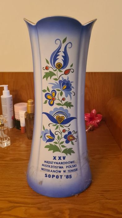 Unikalny duży wazon Lubiana wzór kaszubski 40 cm. Dla fanów tenisa