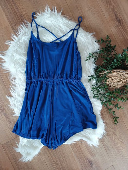 H&M 38M chabrowy kobaltowy granatowy niebieski letni krótki kombinezon