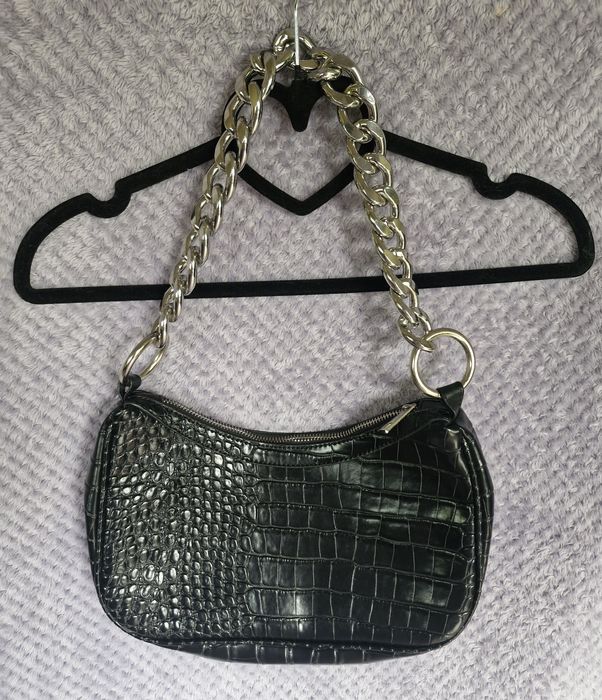 Torebka skóra krokodyla gruby łańcuch cięzki 28x15x6