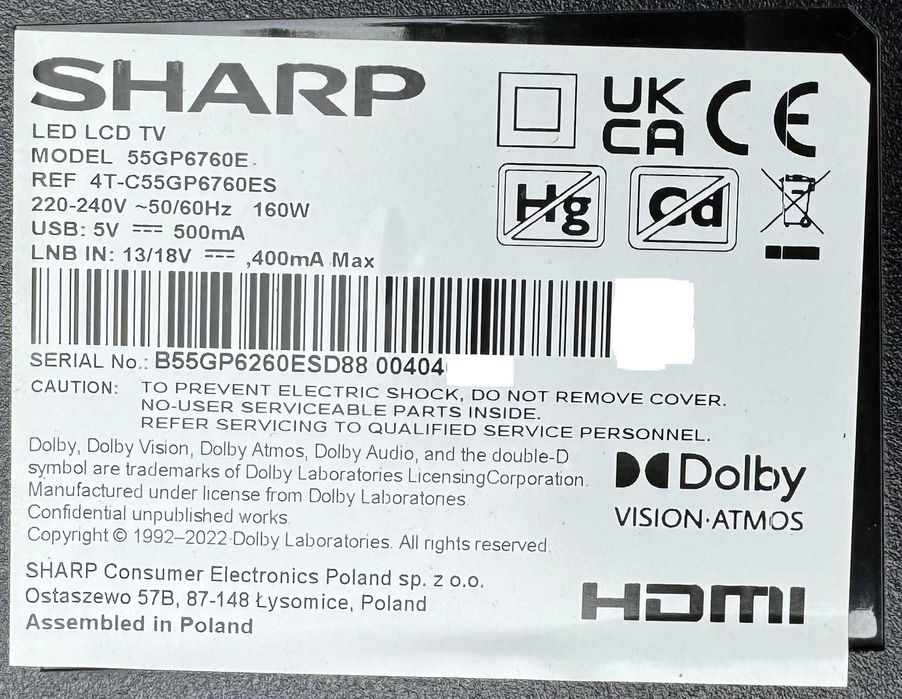 telewizor Toshiba TD-H49363G 49" Sharp 55gp6760e 55"