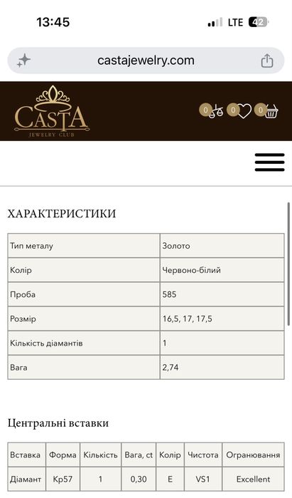 Продам свою каблучку з великим природнис діамантом від GIA
