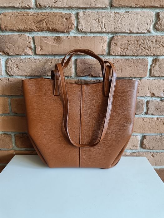 Torebka włoska skóra naturalna na ramię i do ręki brązowa