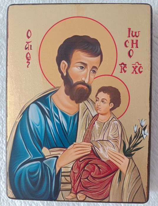 Ikona św. Józefa na desce z certyfikatem.