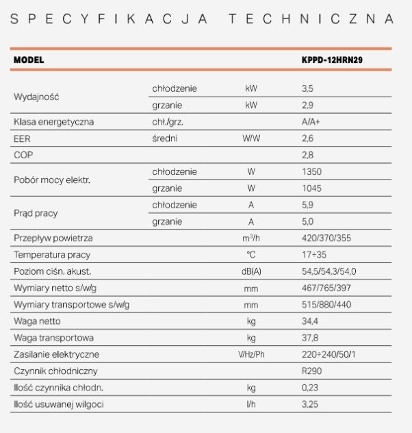 Klimatyzator przenośny Kaisai KPPD-12HRN29