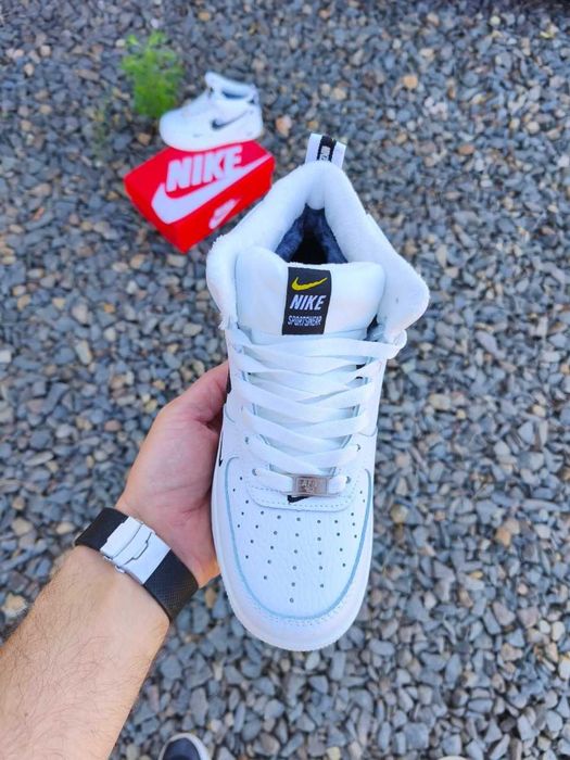 Nike Air Force 1 Mid, Fur/бело-черные/зимние/мех/Качественные/Шикарные