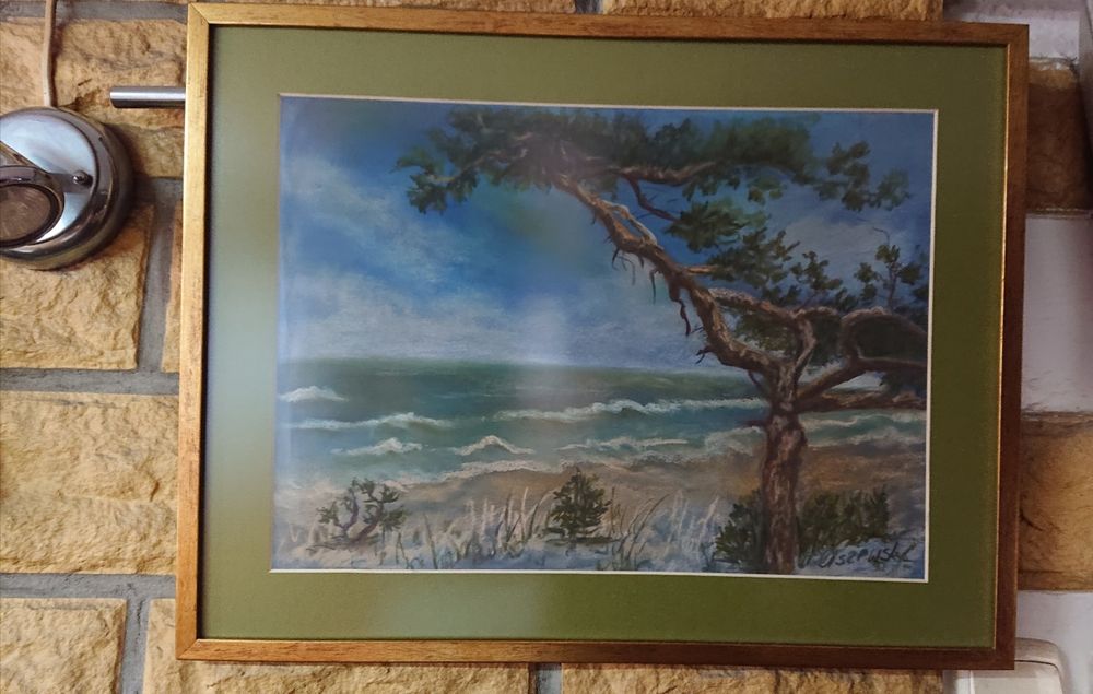 Pastel. Obraz w ramie passepartout.