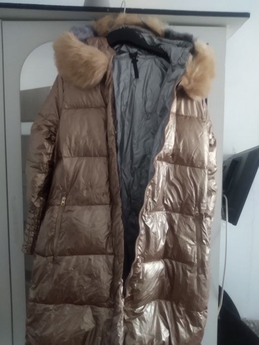 Nowa dłuższa złota kurtka zimowa