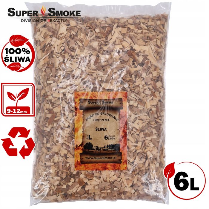 Zrębki Wędzarnicze Super Smoke ŚLIWA KL-10 (9-12mm) Large 6 Litrów