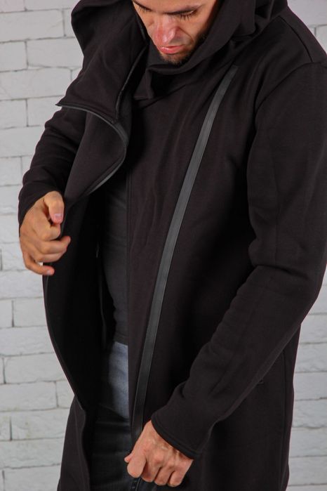 Теплая черная мантия на змейке кардиган с начесом