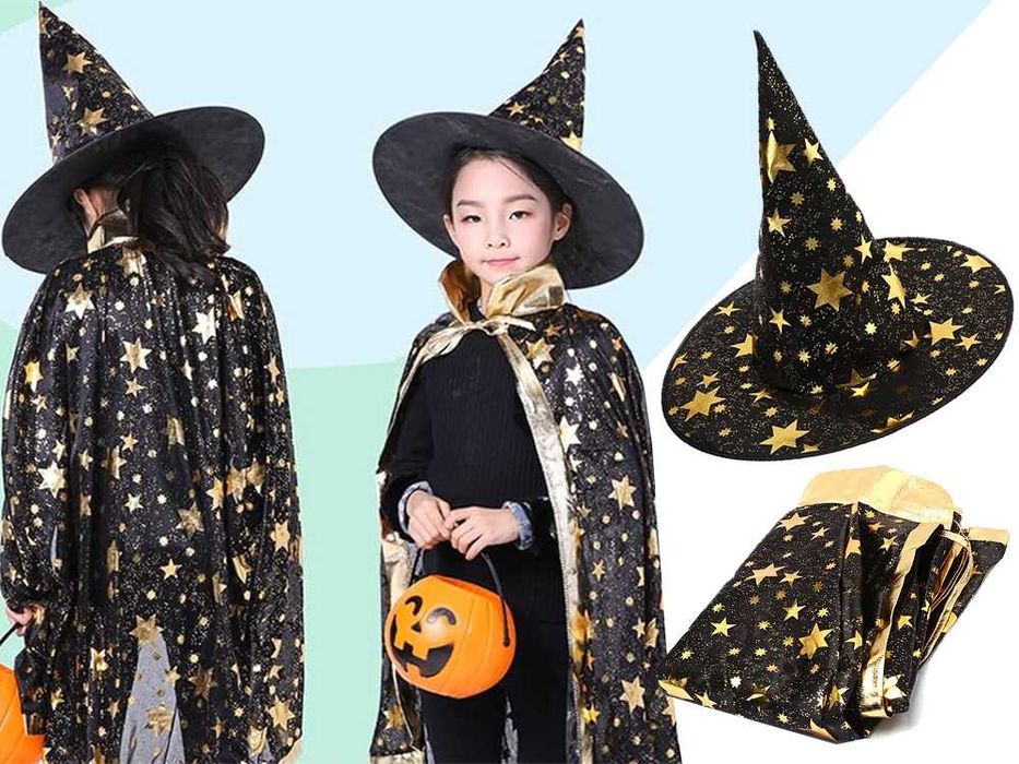 Strój przebranie kostium czarodziej czarodzieja halloween peleryna L