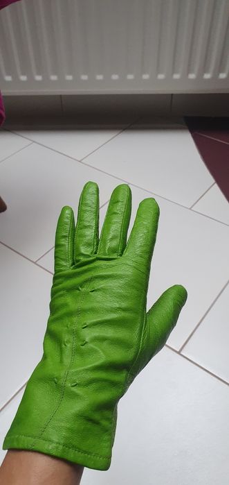 Rękawiczki skórzane damskie zielone 6,5