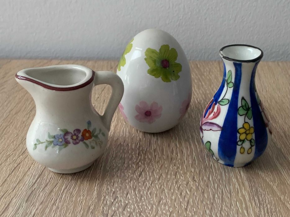 zestaw 2 x wazonik mini, jajo ceramiczne, Vintage, PRL