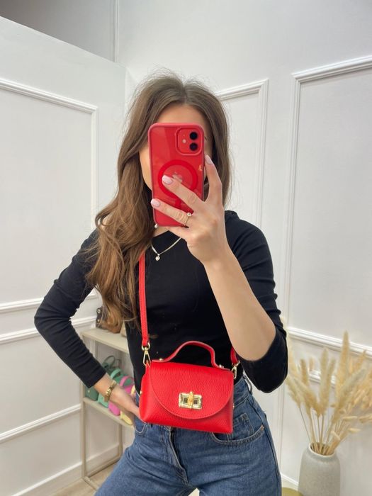 DUŻO KOLORÓW torebka listonoszka skórzana włoska skóra naturalna butik boutique viral hit ferro lucia milano czerwona różowa żólta złota beżowa czarna