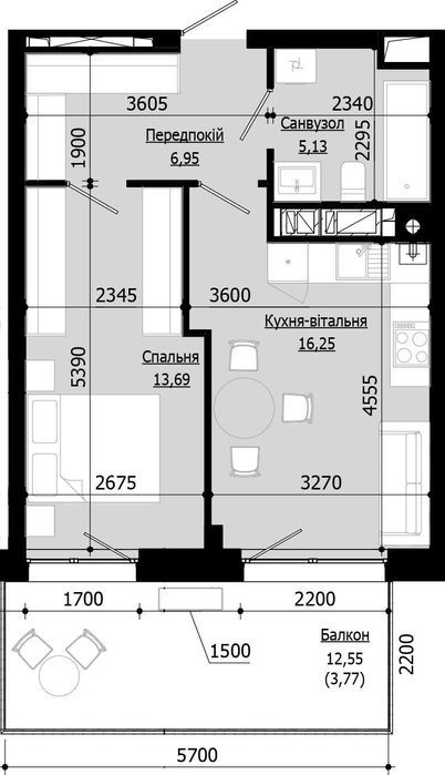 Продаж 1 кім. квартири SOUL PARK вул П. Орлика 45.79 кв.м