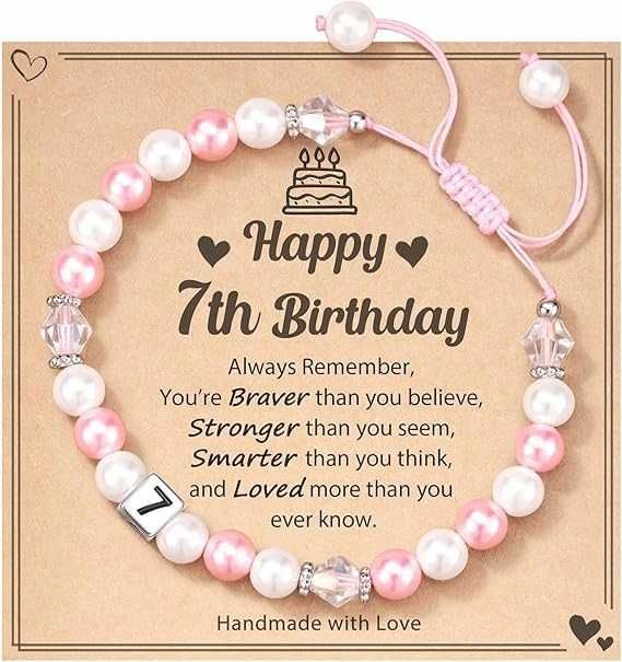 Bransoletka na 7 urodziny dla dziewczynki koraliki różowa koraliki