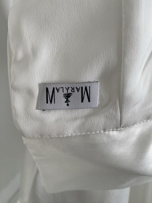 Piękna satynowa suknia ślubna 34/36 biała perła