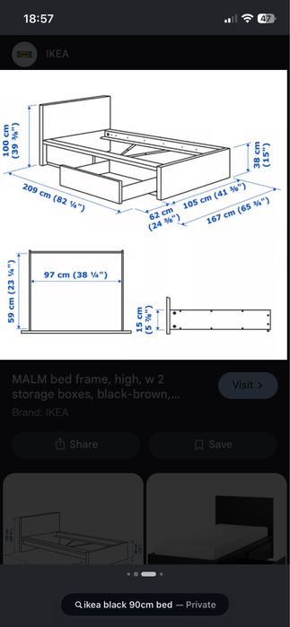 Cama MALM ikea 90x200cm