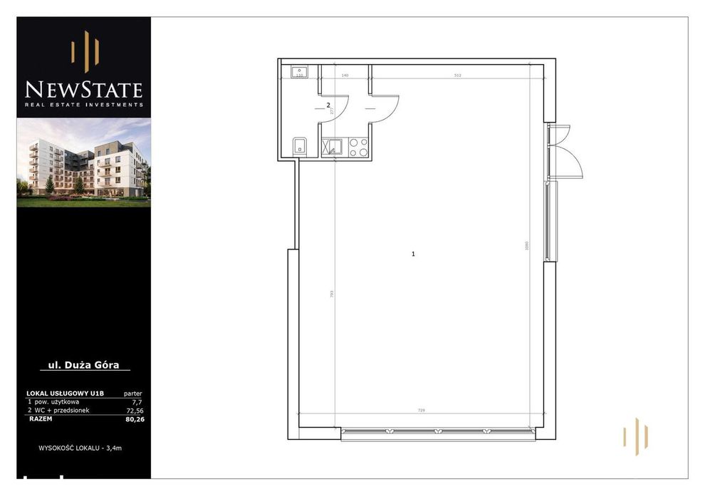 Lokal usługowy 80 m² | Parter | ul. Duża Góra