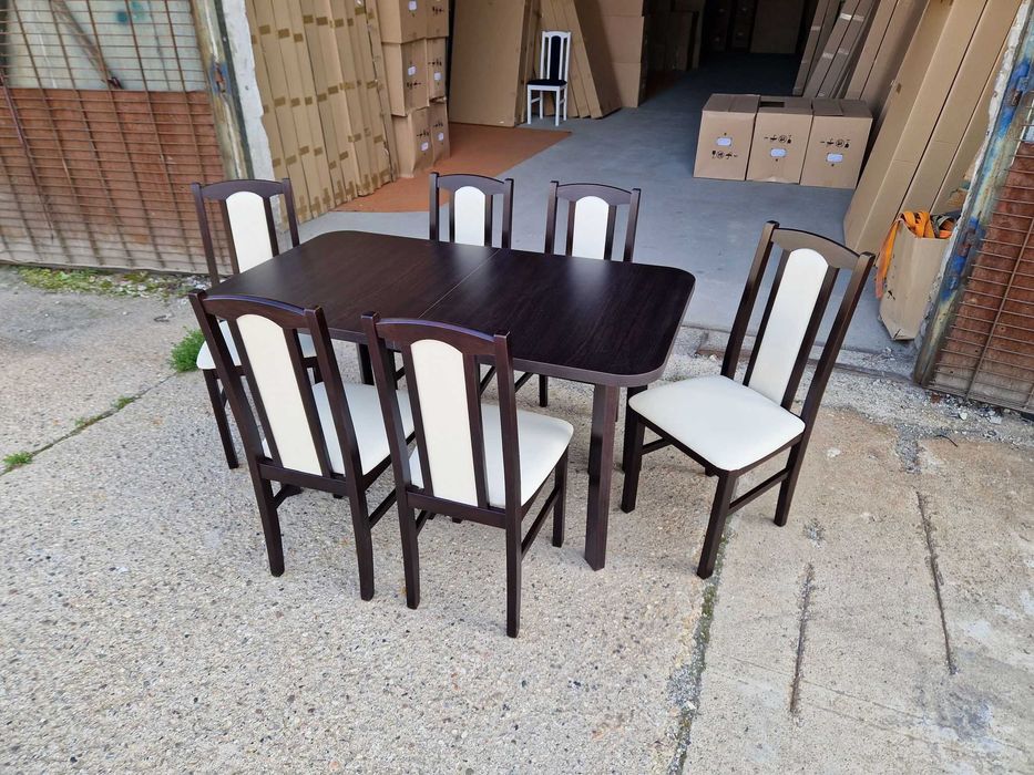 Nowe: STÓŁ 80x140/180 + 6 KRZESEŁ, wenge + crem , dostawa cała PL