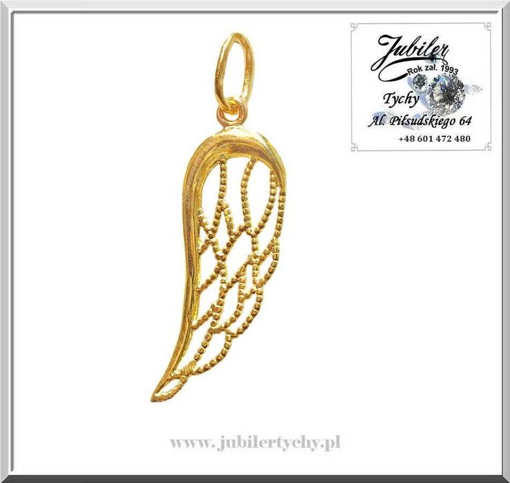 Złota zawieszka skrzydełko ażurowe skrzydło anioła złote skrzydła
