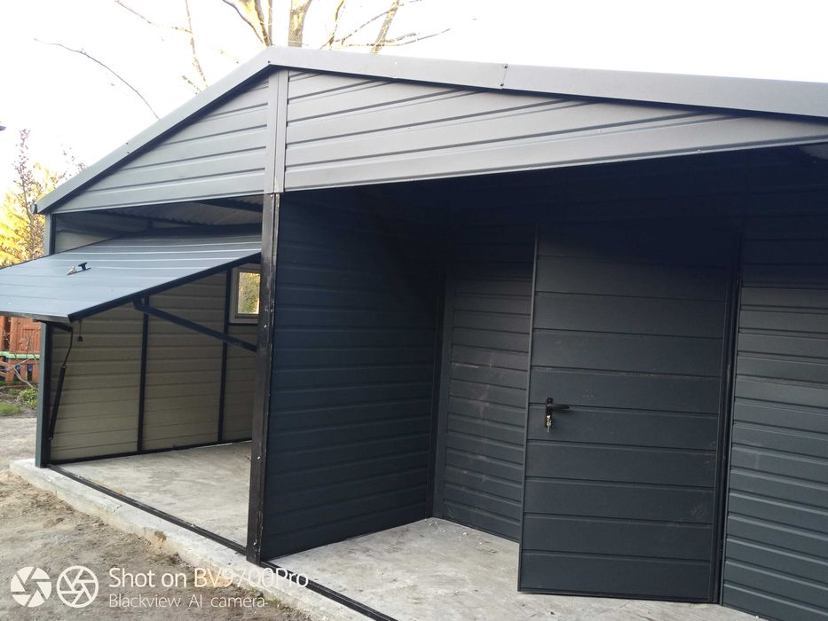 garaż z zadaszeniem wnęką 6x6 7x6 okno drzwi