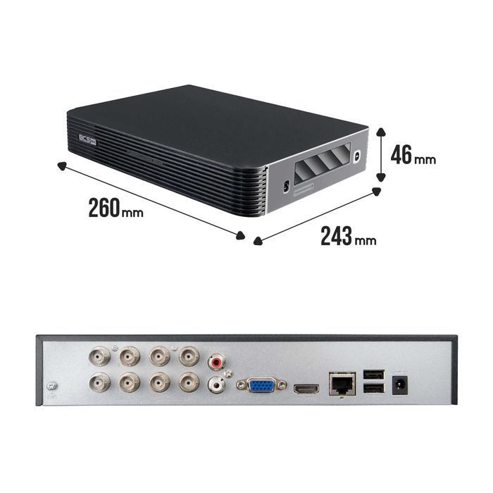 BCS zestaw 6 kamer analogowych 5 Mpx IR 40 m rejestrator XVR dysk 1 TB