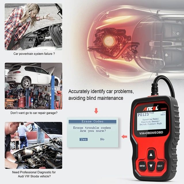Ancel Vd500 Abs Srs Epb máquina Diagnóstico De Óleo leitor código VW