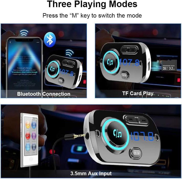 SONRU BC49BQ Bluetooth 5.3 FM Adapter do samochodu czarny transmiter