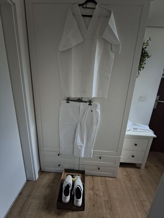 Komplet spodnie +spodenki +bluza +buty:strój piekarz,cukiernik,lekarz xxl